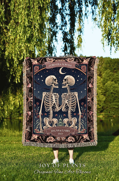 Tarot Skeleton Couple Blanket Personalized | Thoughtful Anniversary Wedding Tapestry Skeleton Lovers Gift for Husband and Wife Throw Custom