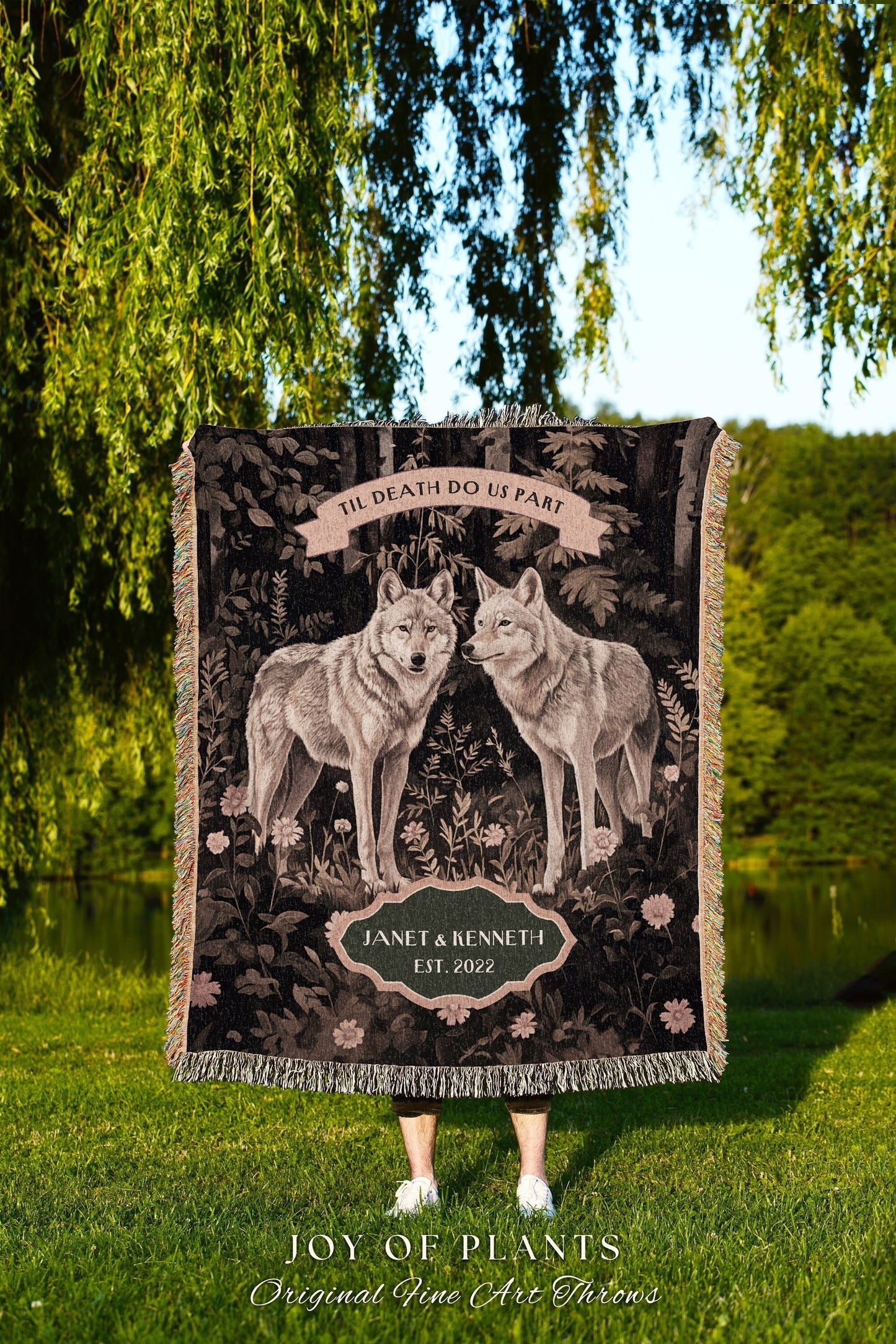 Wolf Spirit Animals Personalized Couple Blanket | Folklore Wedding Anniversary Mr & Mrs Personalized Unique Cute Couple Gift for Girlfriend