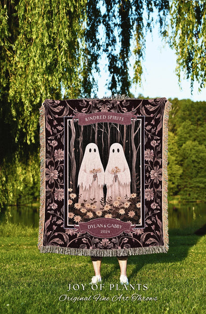 Kindred Spirits Ghost Friends Blanket | Cute Aesthetic Whimsical Woodland Gothic Best Friend Blanket Cottagecore Gift for BFF Personalized |