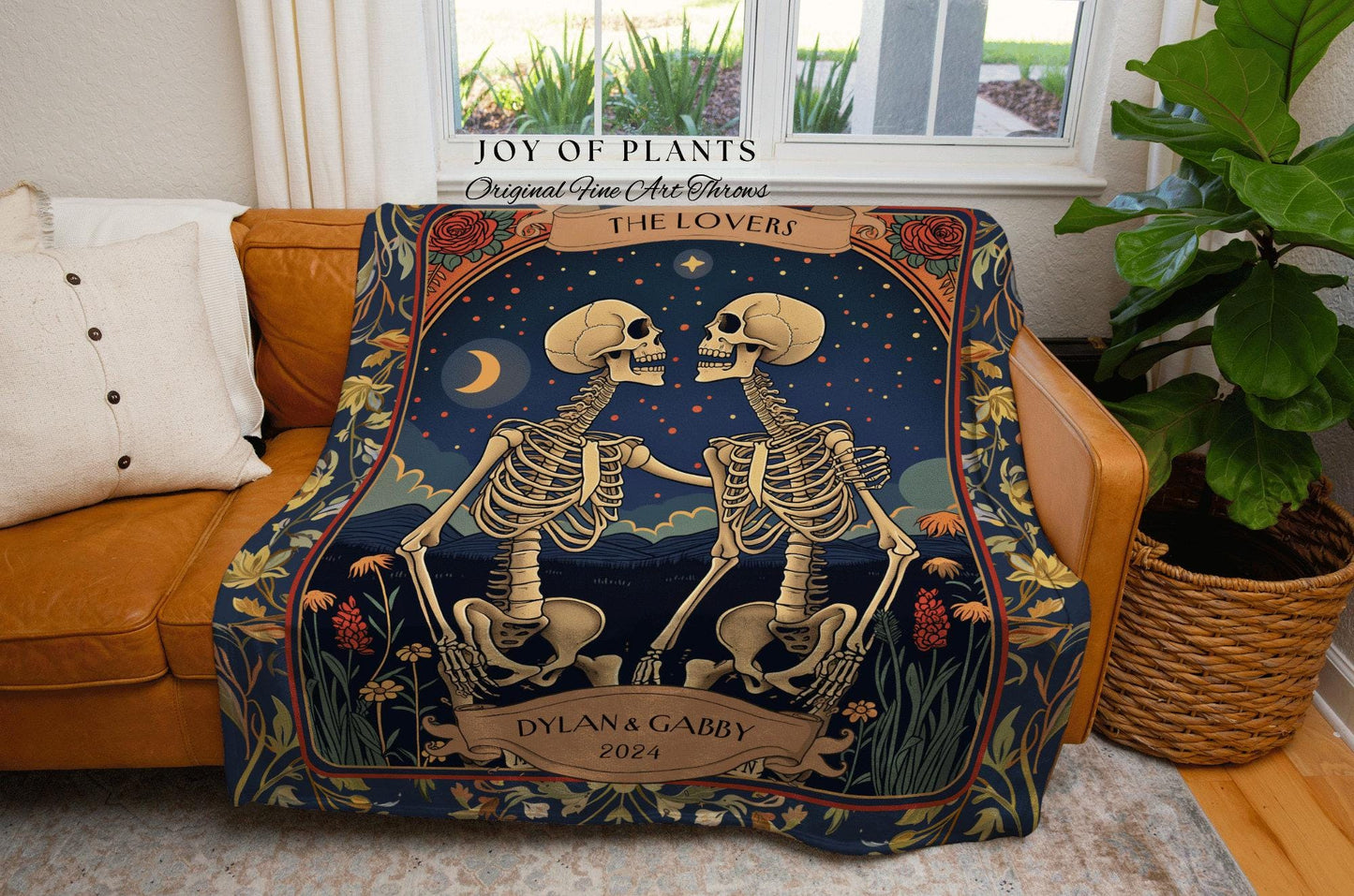 Wedding Keepsake Skeleton Couple Blanket | Meaningful Anniversary Blanket Gothic Skeleton Lover Gift for Boyfriend Personalized Tarot Couple