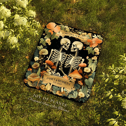 Gothic Botanical Skeleton Couple Picnic Blanket | Meaningful Anniversary Blanket Skeleton Lover Custom Gift for Girlfriend Personalized |