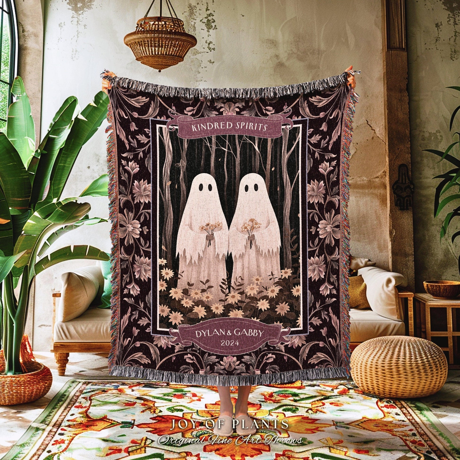 Kindred Spirits Ghost Friends Blanket | Cute Aesthetic Whimsical Woodland Gothic Best Friend Blanket Cottagecore Gift for BFF Personalized |