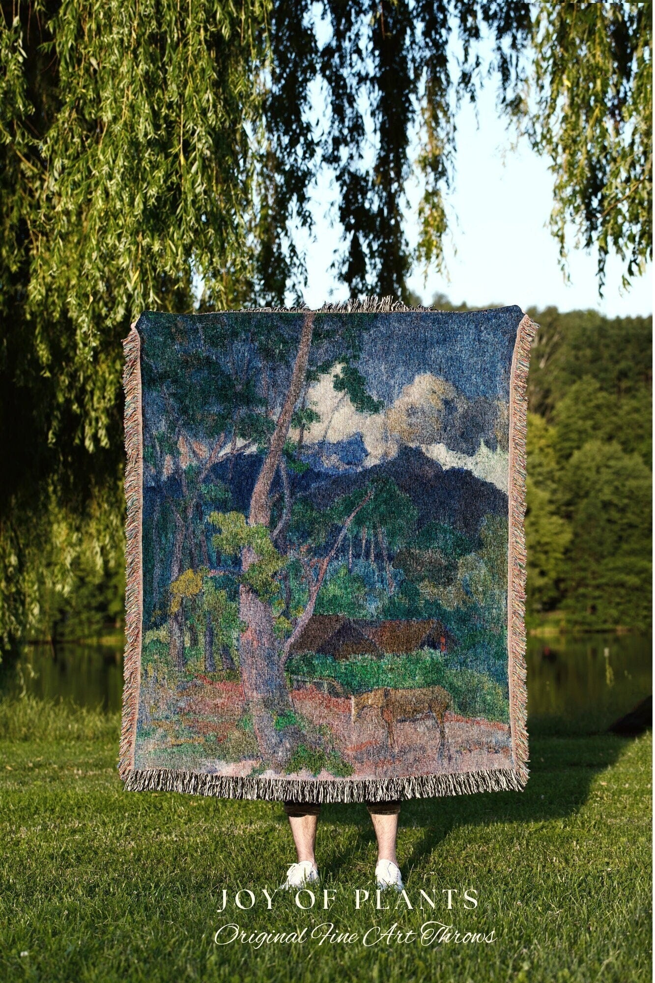 Landscape With a Horse Blanket Woven Tapestry Wall Hanging | Paul Gauguin Artwork Blanket French Tapestry Woven Landscape Art History Decor