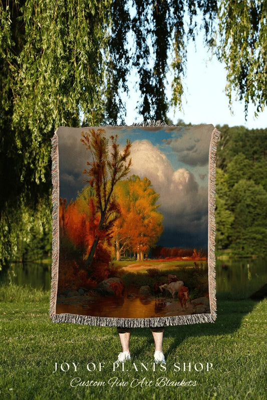 The Joy of Autumn Decor Blanket Woven Tapestry Wall Hanging | William Hart Artwork Blanket French Tapestry Woven Landscape Art History Decor