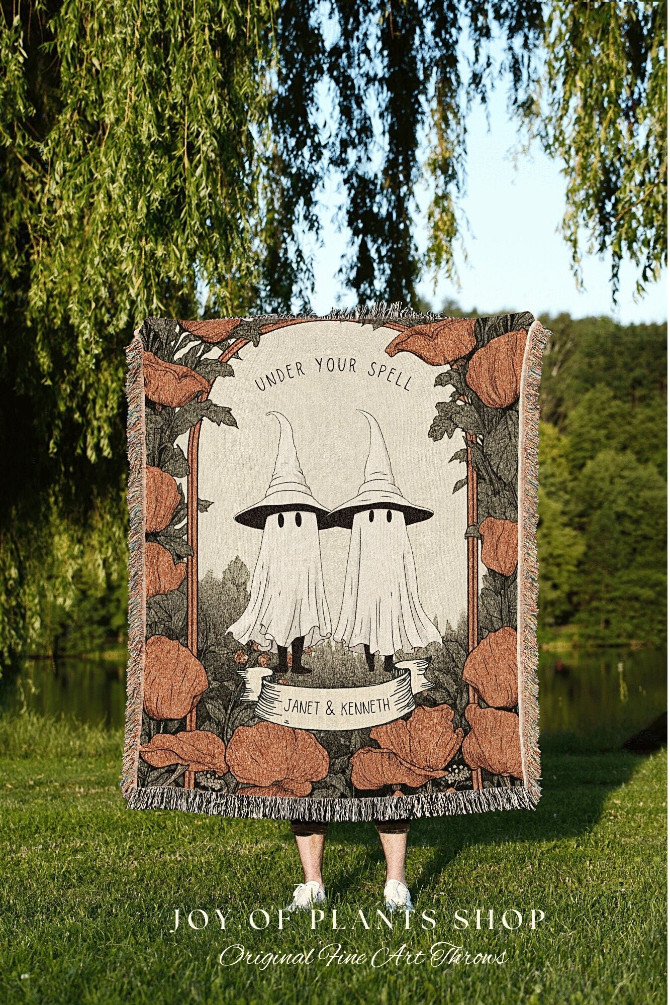 Cute Ghost Couple Blanket Custom Anniversary Gift | Gothic Wedding Custom Blanket Woven | Goth Anniversary Gift Personalized Wedding Blanket