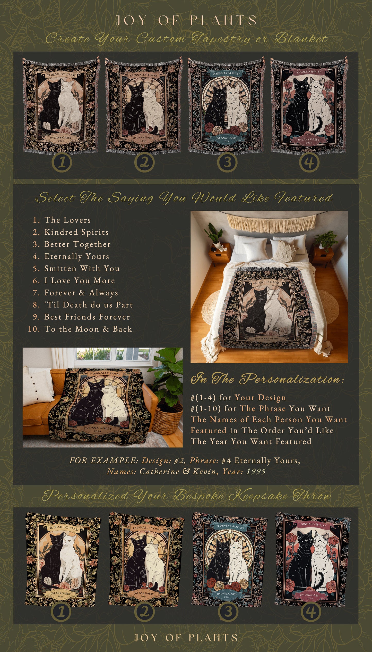 Romantic Keepsake Custom Woven Tapestry | Victorian Aesthetic Woven Blanket Custom His & Hers Gift for Couple Dark Academia Wedding Tapestry