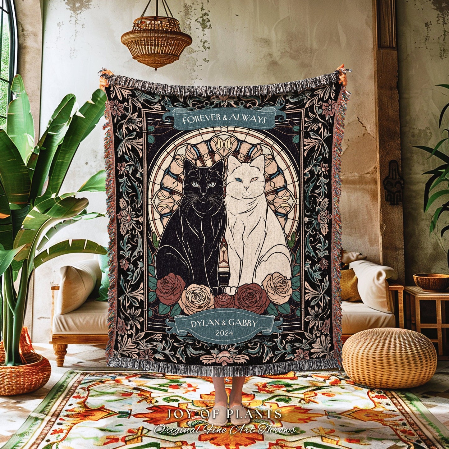 Romantic Keepsake Custom Woven Tapestry | Victorian Aesthetic Woven Blanket Custom His & Hers Gift for Couple Dark Academia Wedding Tapestry