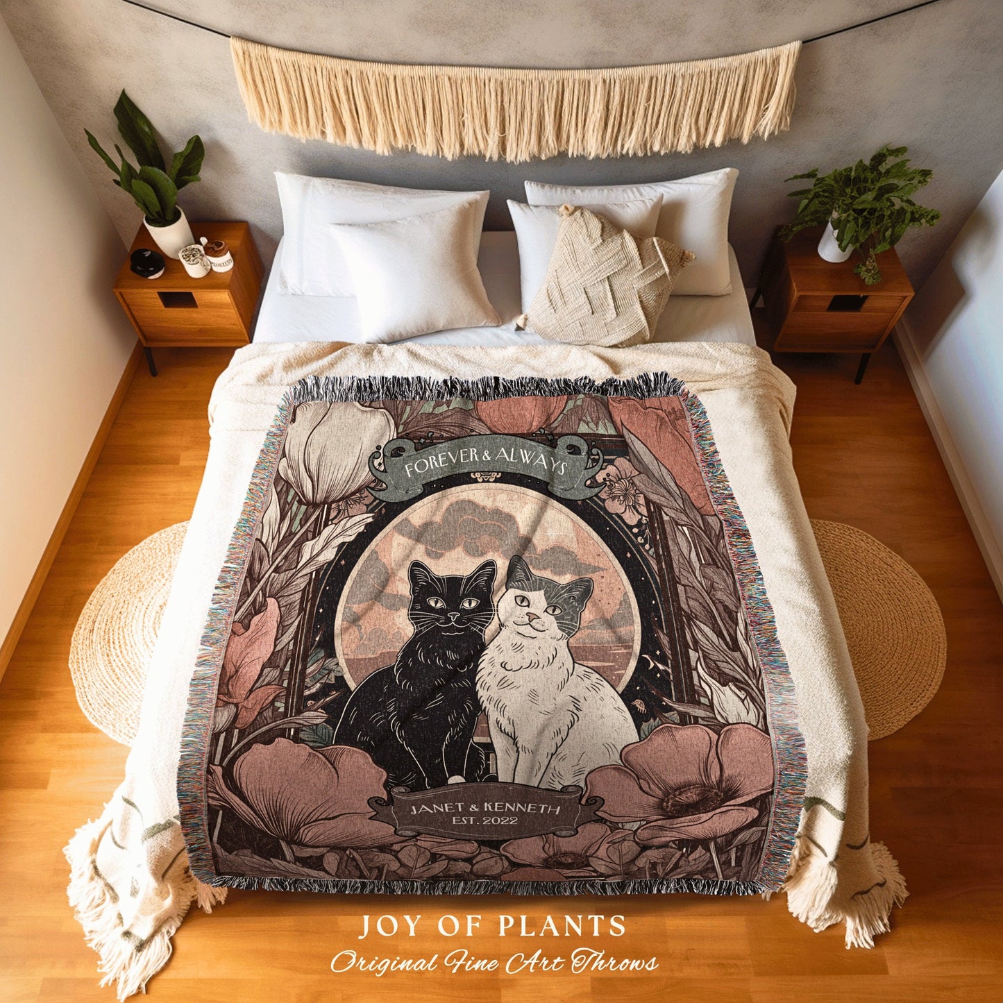 Forever & Always Personalized Couple Blanket | Goth Aesthetic Woven Throw Custom Dating Anniversary Gift for Her Dark Academia Cat Tapestry