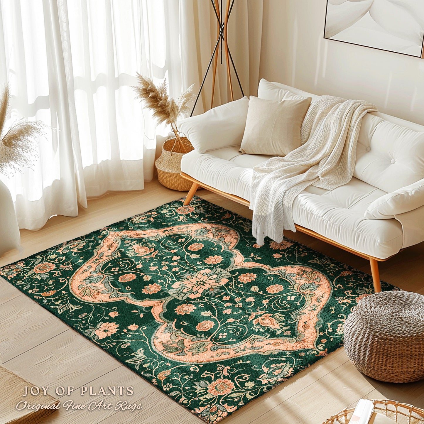 Eclectic Aesthetic Forest Green Rug | Emerald Green Maximalist Aesthetic Bedroom Decor Classic Ornate Victorian Rug Nordic Inspired Ethereal