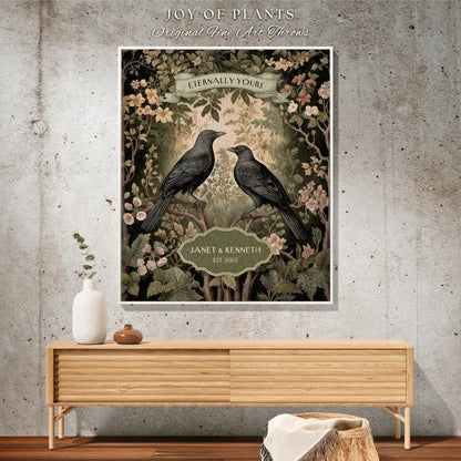 Couples Anniversary Cotton Woven Blanket | Crowcore Aesthetic Woven Throw Custom Dating Anniversary 'Til Death do us Part' Raven Tapestry |