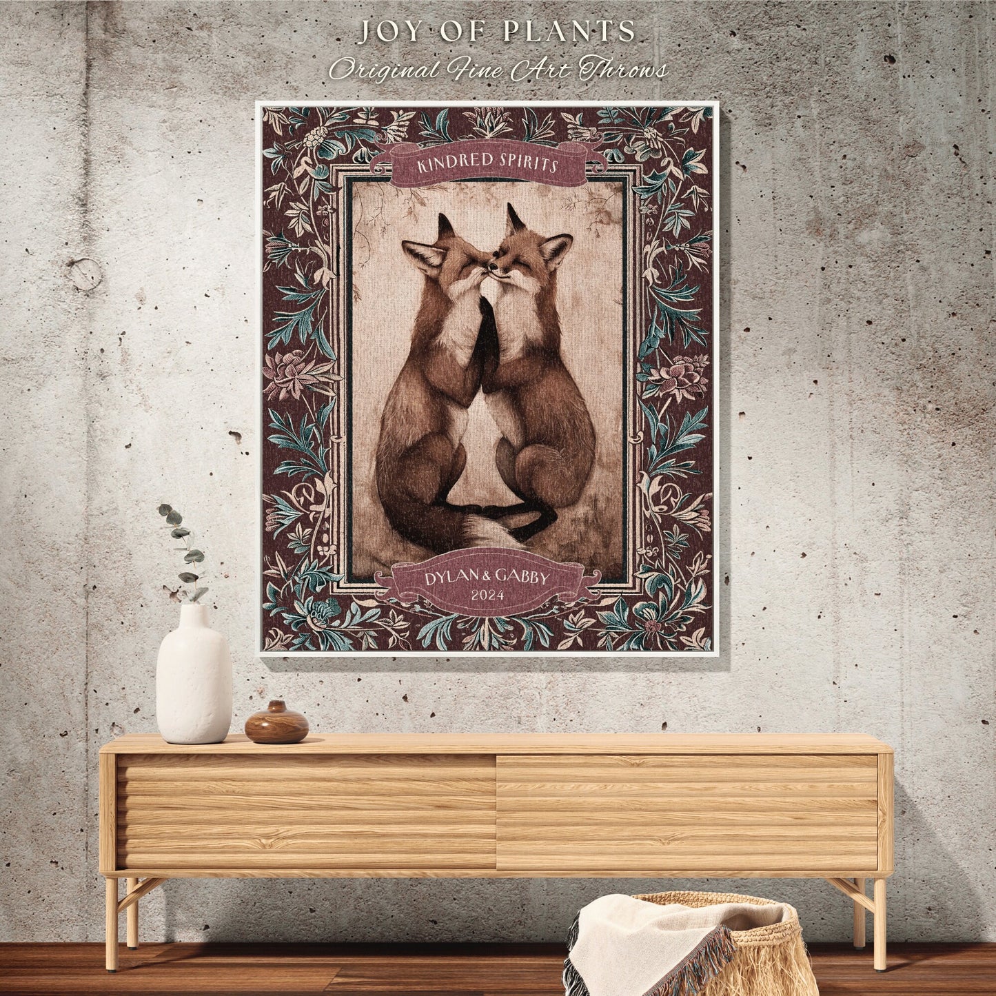 Fox Friends Personalized Woven Tapestry | Mystic Forest Aesthetic Whimsical Boho Woodland Gothic Best Friend Blanket Cottagecore Gift |