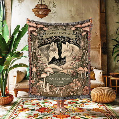 Forest Wolves Custom Couple Blanket | Outdoorsy Anniversary Gift Custom Woodland Blanket Ethereal Woodland Wedding Unique Couple Tapestry |