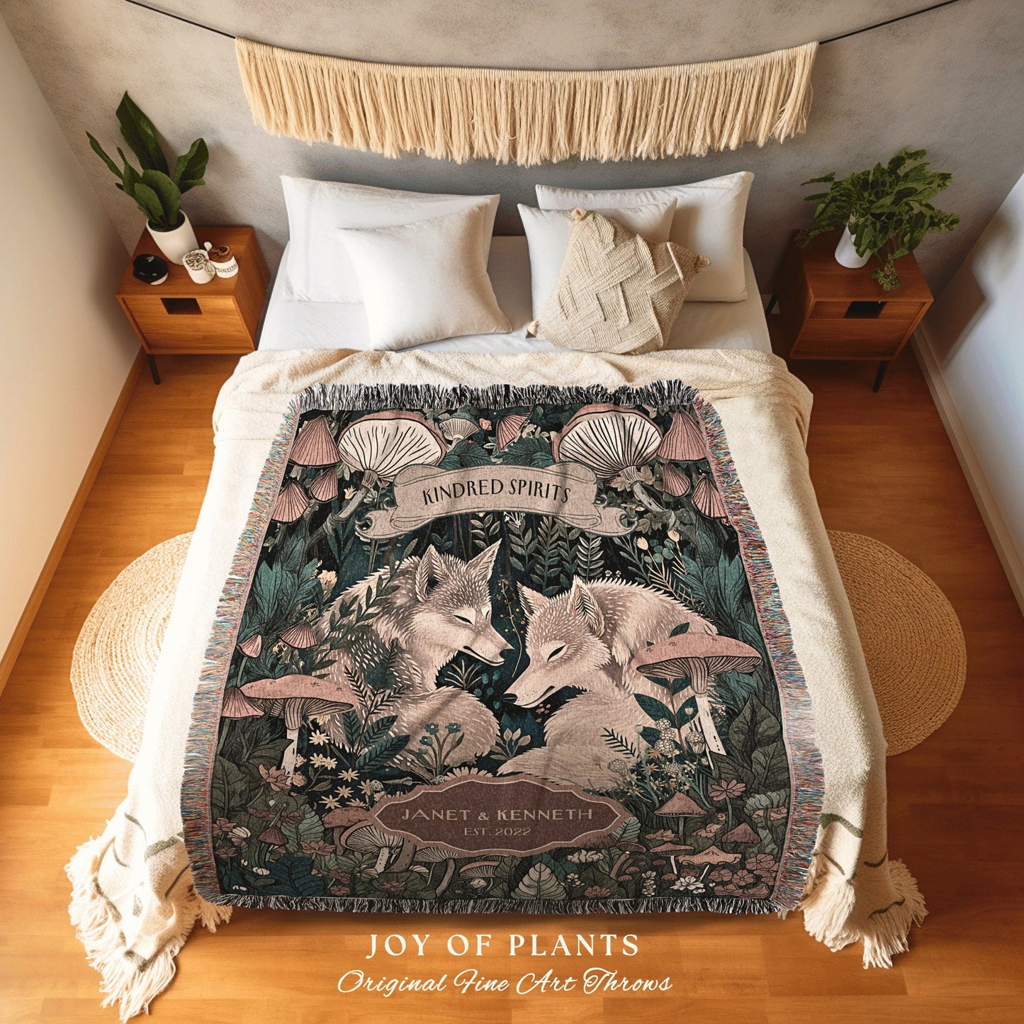 Folklore Wolf Blanket Custom Couple Gift | Outdoorsy Anniversary Gift Custom Woodland Blanket Cottagecore Wedding Unique Couple Personalized