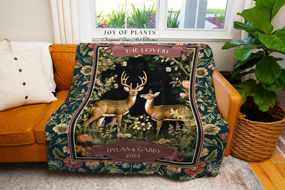 Outdoorsy Deer Couple Woven Blanket Custom | Victorian Gothic Forest Aesthetic Personalized Tapestry Wedding Unique Gift Idea for Girlfriend