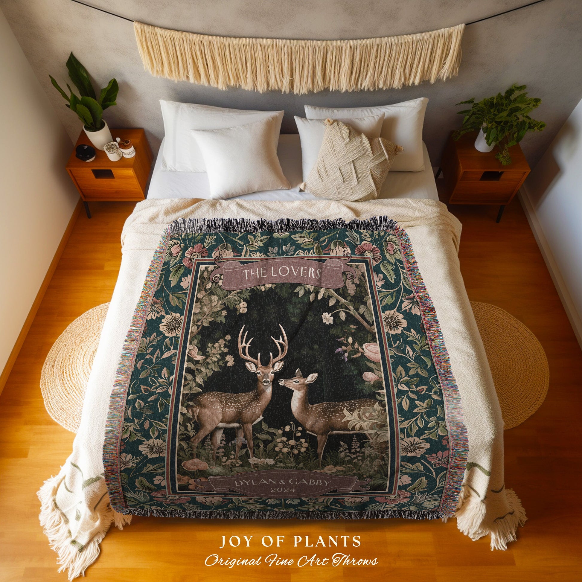 Outdoorsy Deer Couple Woven Blanket Custom | Victorian Gothic Forest Aesthetic Personalized Tapestry Wedding Unique Gift Idea for Girlfriend