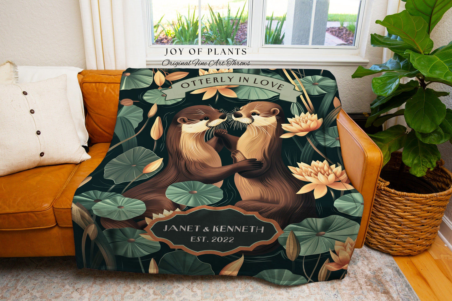 Adorable Otter Couple Personalized Throw | Woodland Wedding Anniversary Gift Custom Established Date Blanket 'Otterly in Love' Gift for Wife