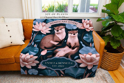 Relationship Couple Otter Blanket Cute | Woodland Dating Anniversary Custom Established Date Blanket 'Significant Otters' Gift for Partner |