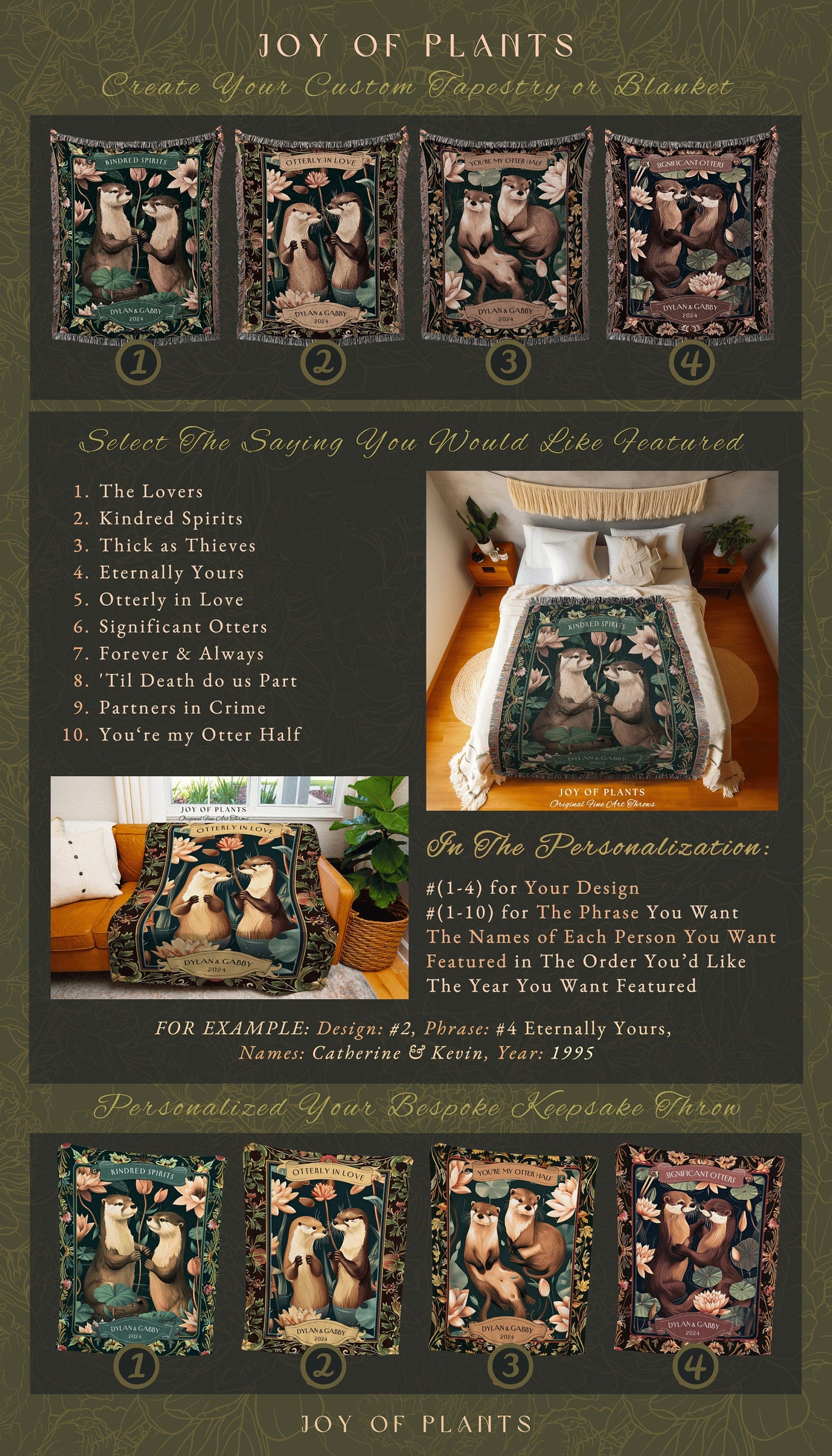 Woodland Otter Couple Custom Blanket | Cottagecore Dating Anniversary Custom Established Date Blanket 'You're my Otter Half' Gift for Wife