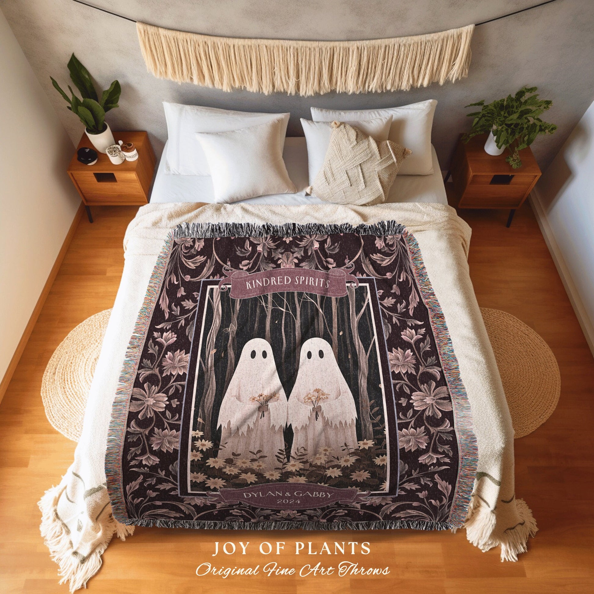 Kindred Spirits Ghost Friends Blanket | Cute Aesthetic Whimsical Woodland Gothic Best Friend Blanket Cottagecore Gift for BFF Personalized |