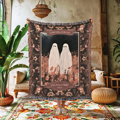 Ghost Friends Personalized Woven Blanket | Celestial Fairycore Room Decor Custom Friendiversary Gift Kindred Spirits Ghost Lover Tapestry |