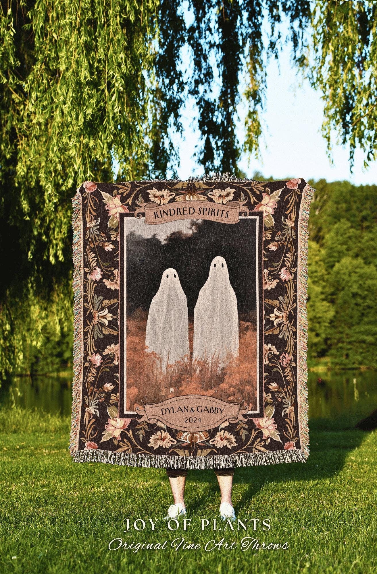 Ghost Bestie Blanket Cozy Custom Throw | Dark Cottagecore Custom Best Friend Gift Kindred Spirits Ghost Lover Spookt Season Tapestry for BFF