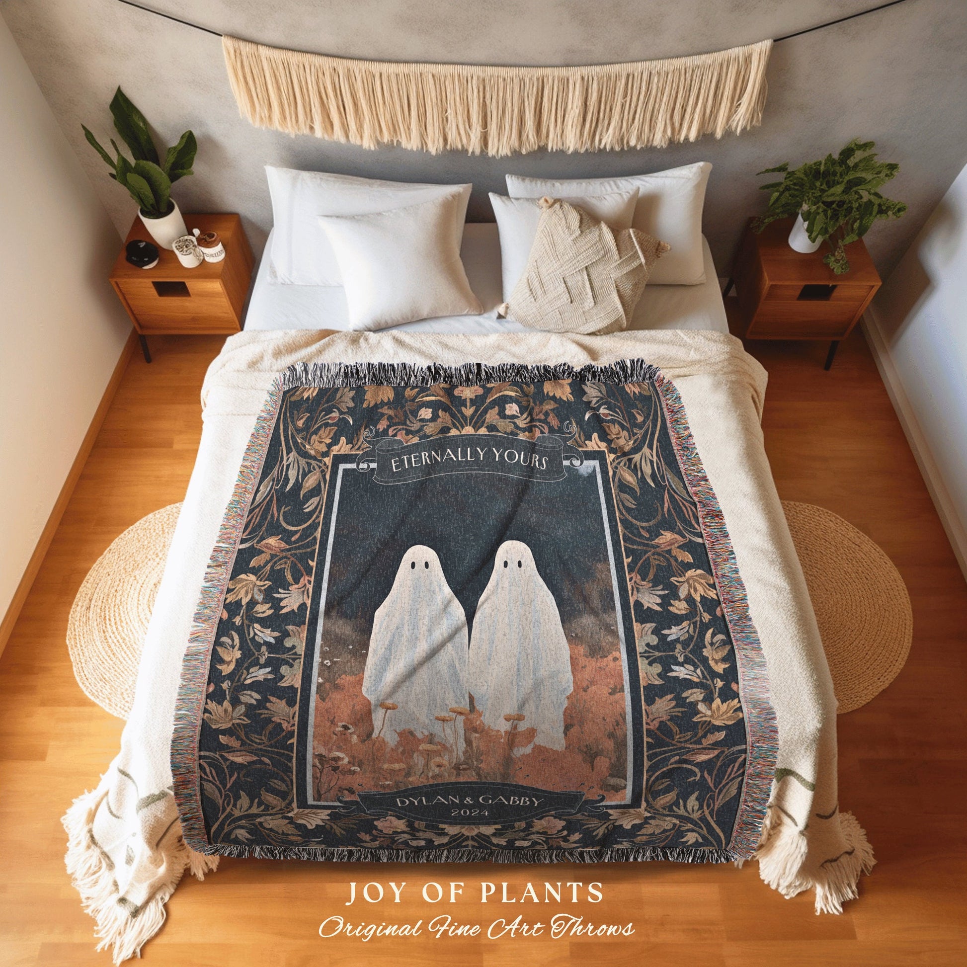 Autumn Ghost Friends Custom Woven Tapestry | Cottagecore Custom Friendiversary Gift Kindred Spirits Ghost Lover Tapestry 'You're my Boo' |