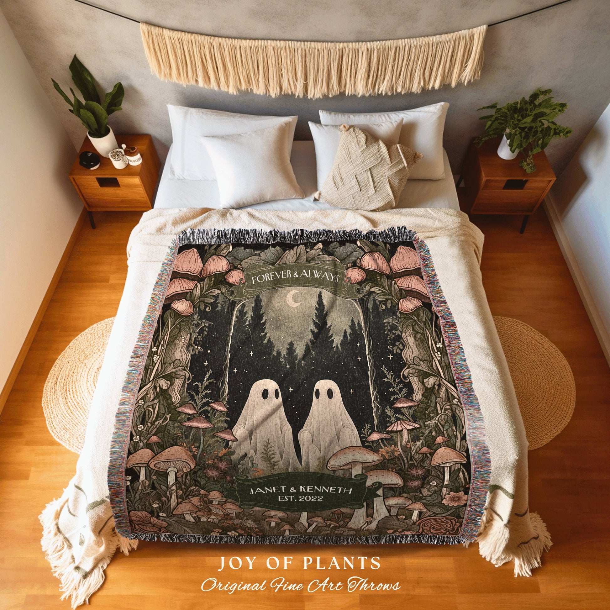 Forest Spirits Woodland Ghost Couple | Whimsical Anniversary Personalized Mr & Mrs Custom Ghosts Gothic Kindred Spirits Newlywed Tapestry |