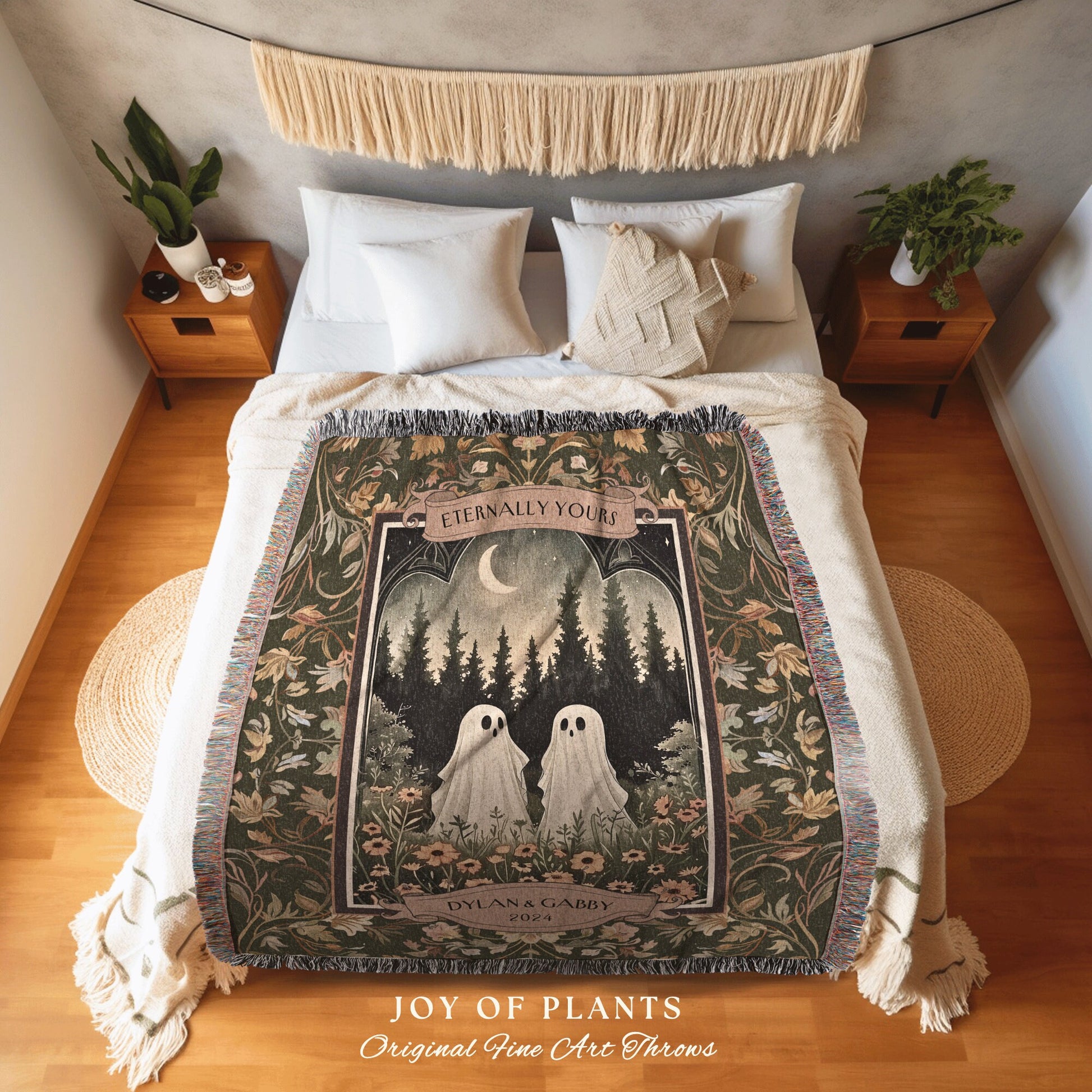 Wildflower Ghost Couple Woven Tapestry | Celestial Anniversary Personalized Mr & Mrs Custom Ghost Lover Gothic Kindred Spirits Newlywed Gift