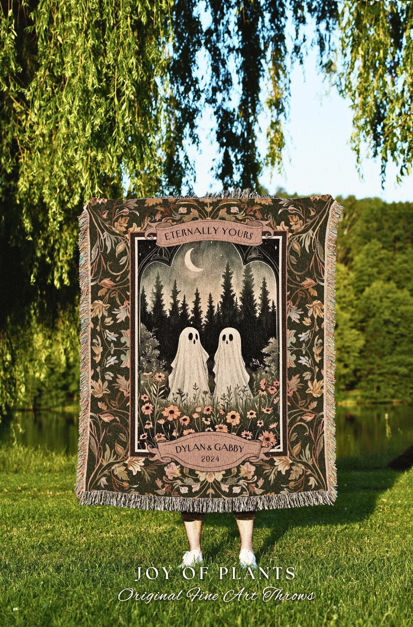 Wildflower Ghost Couple Woven Tapestry | Celestial Anniversary Personalized Mr & Mrs Custom Ghost Lover Gothic Kindred Spirits Newlywed Gift