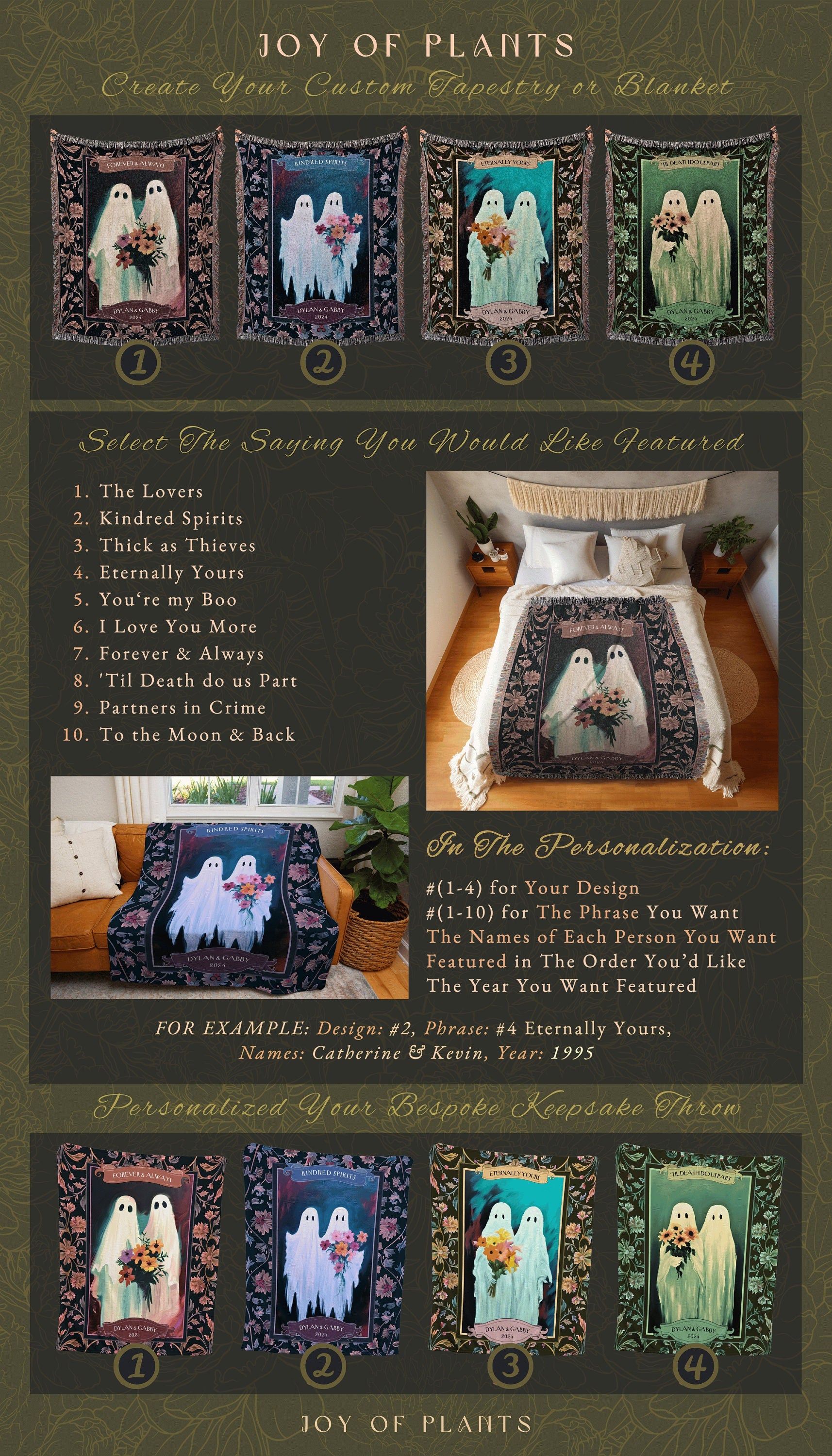 Engagement Blanket Personalized Couple Blanket | Ethereal Anniversary Gift Custom Kindred Spirits His and Hers Ghost Couple Tapestry Woven |