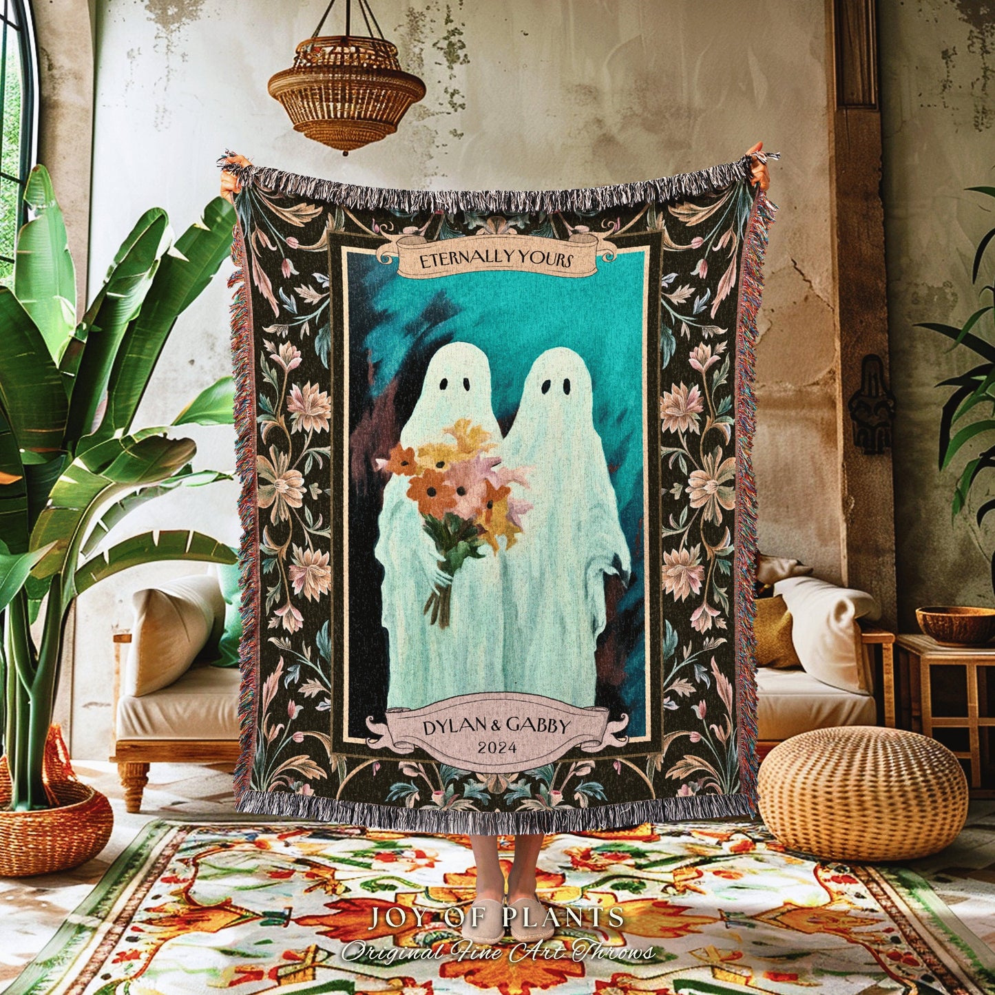 Engagement Blanket Personalized Couple Blanket | Ethereal Anniversary Gift Custom Kindred Spirits His and Hers Ghost Couple Tapestry Woven |