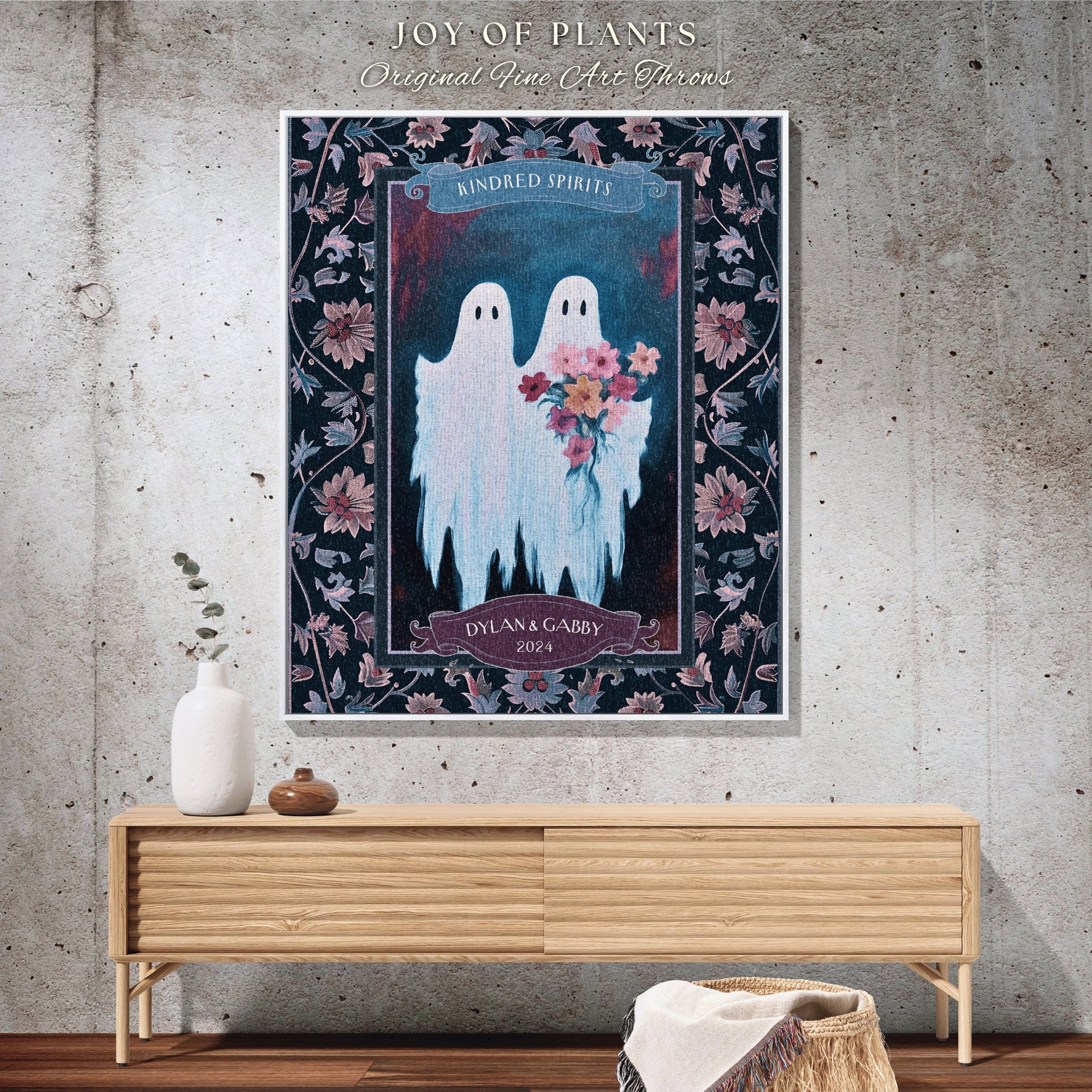 Ghostly Bride and Groom Wedding Tapestry | Ethereal Anniversary Gift Personalized Kindred Spirits His and Hers Custom Ghost Couple Throw |