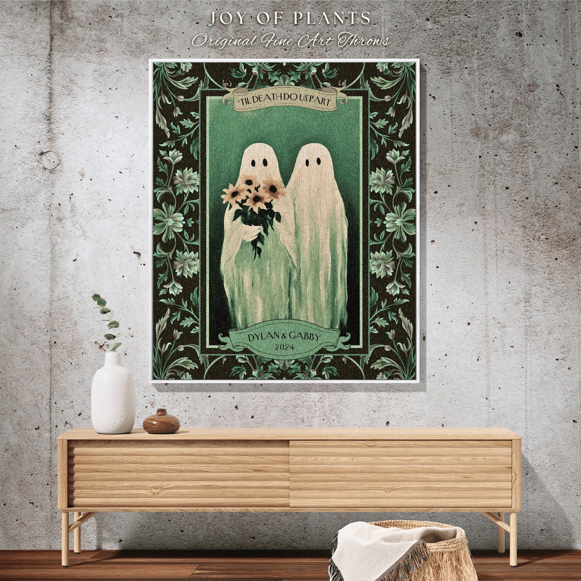 Mr & Mrs Ghost Couple Gothic Wedding Tapestry | Celestial Anniversary Personalized Wedding Custom Ghost Lover Kindred Spirits Dark Botanical