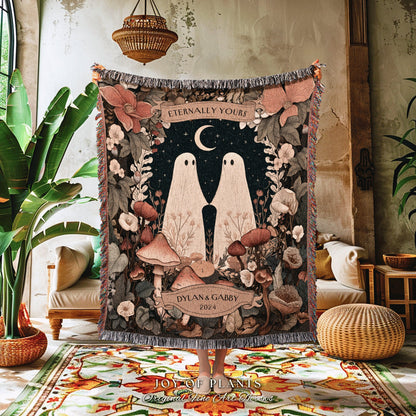 Eternally Yours Ghost Couple Woven Tapestry | Celestial Wedding Anniversary Gift Personalized Kindred Spirits His & Hers Tapestry Spooky |