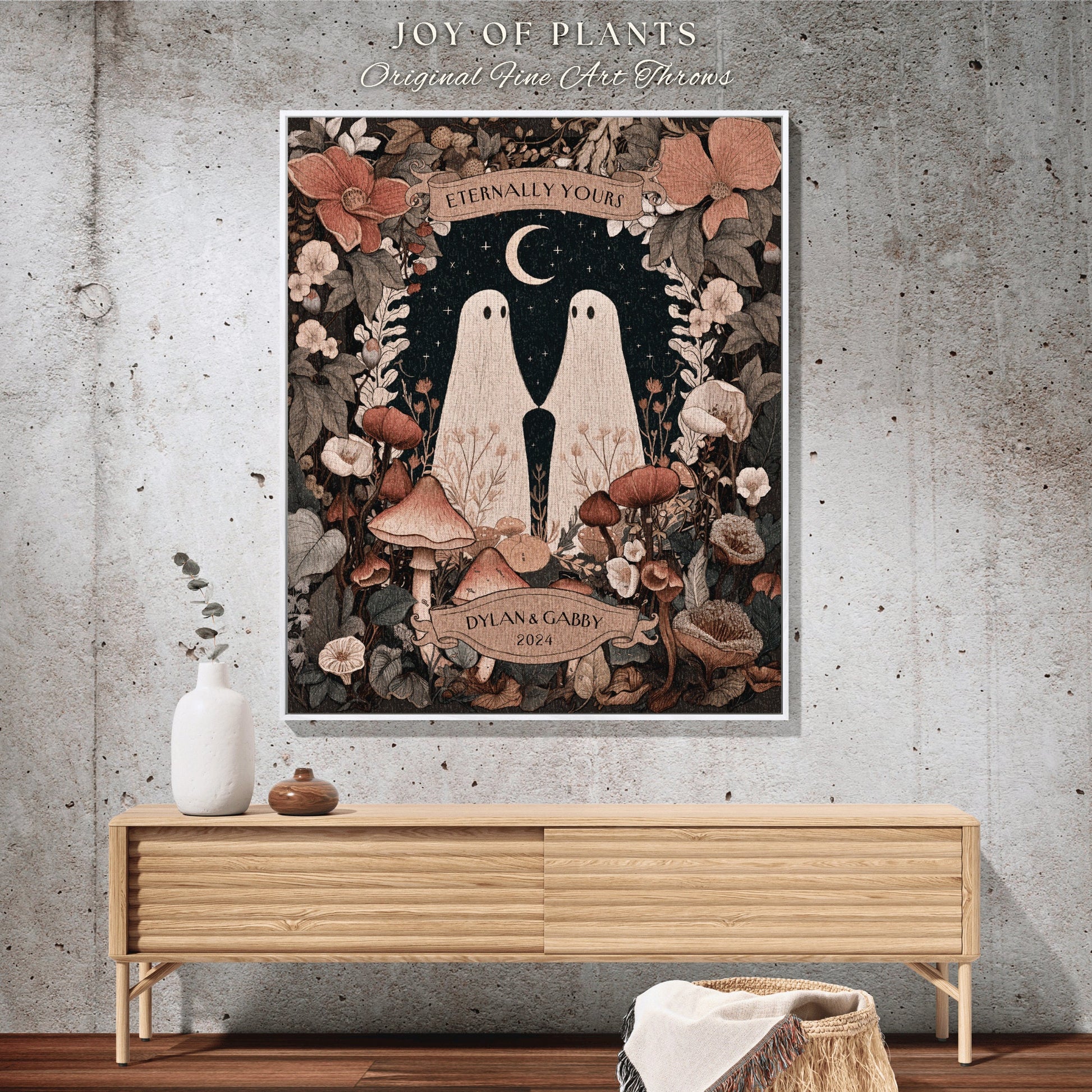 Eternally Yours Ghost Couple Woven Tapestry | Celestial Wedding Anniversary Gift Personalized Kindred Spirits His & Hers Tapestry Spooky |