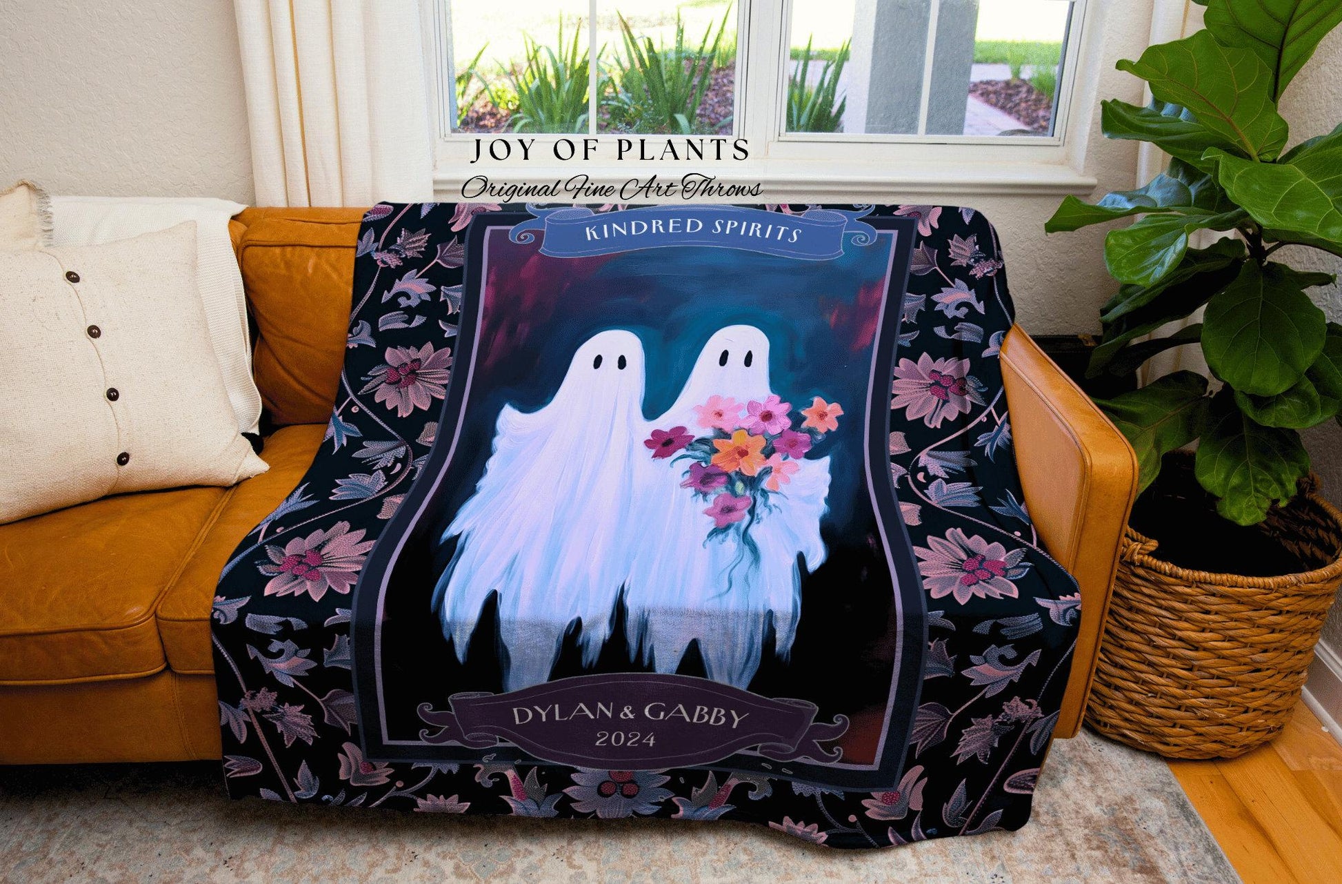 Ghostly Bride and Groom Wedding Tapestry | Ethereal Anniversary Gift Personalized Kindred Spirits His and Hers Custom Ghost Couple Throw |