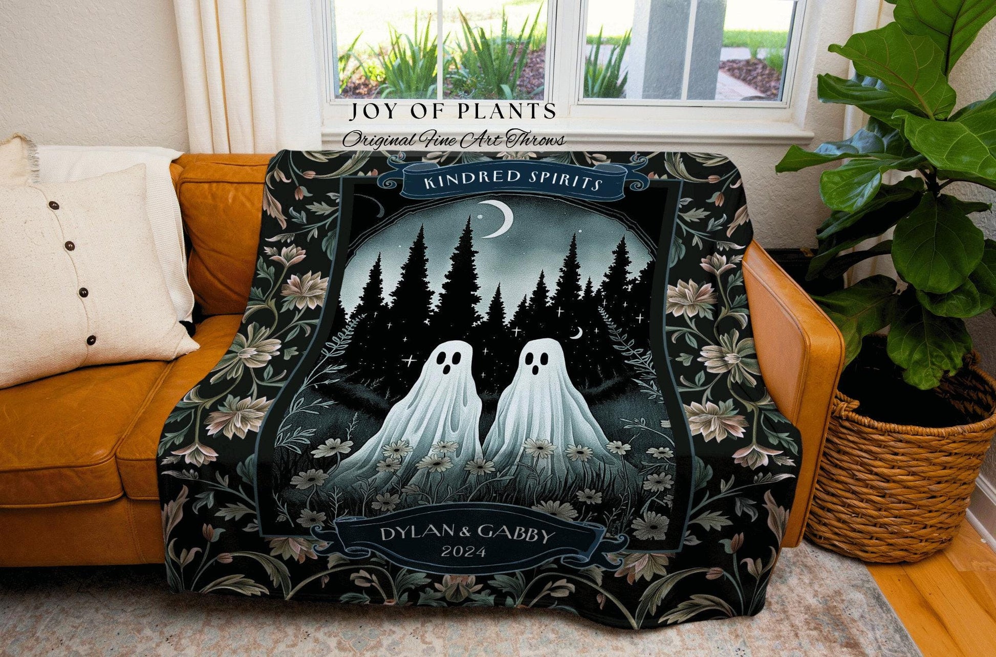 Ethereal Ghost Friends Woven Tapestry | Whimsical Best Friend Gift Kindred Spirits Personalized His and Hers Custom Ghost Couple Throw |