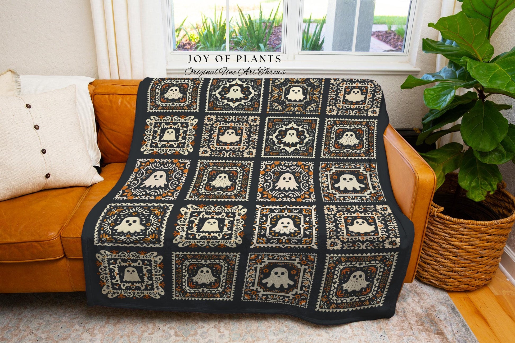 Cozy Gothic Ghost Tapestry Blanket | Ghost Lover Housewarming Gift Whimsigothic Halloween Home Decor Spooky Season Blanket Book Nook Bedroom