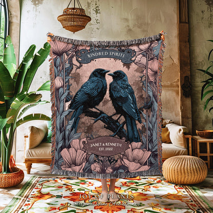 Soulmate Blanket Custom Throw Blanket Gift | Folklore Aesthetic Woven Throw Custom Dating Anniversary 'Kindred Spirits' Lovebird Tapestry |