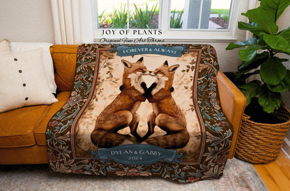 Whimsical Fox Lovers Personalized Throw | Cozy Cottagecore Aesthetic Custom Name Blanket Boho Woodland Wedding Anniversary Gift for Partner