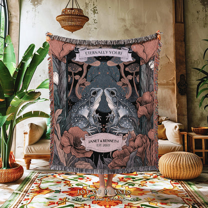 Vintage Purple Retro Gothic Floral Frog Lover Blanket Dark Academia Woodland Wedding Custom Tapestry Throw Enchanted Nature Anniversary Gift