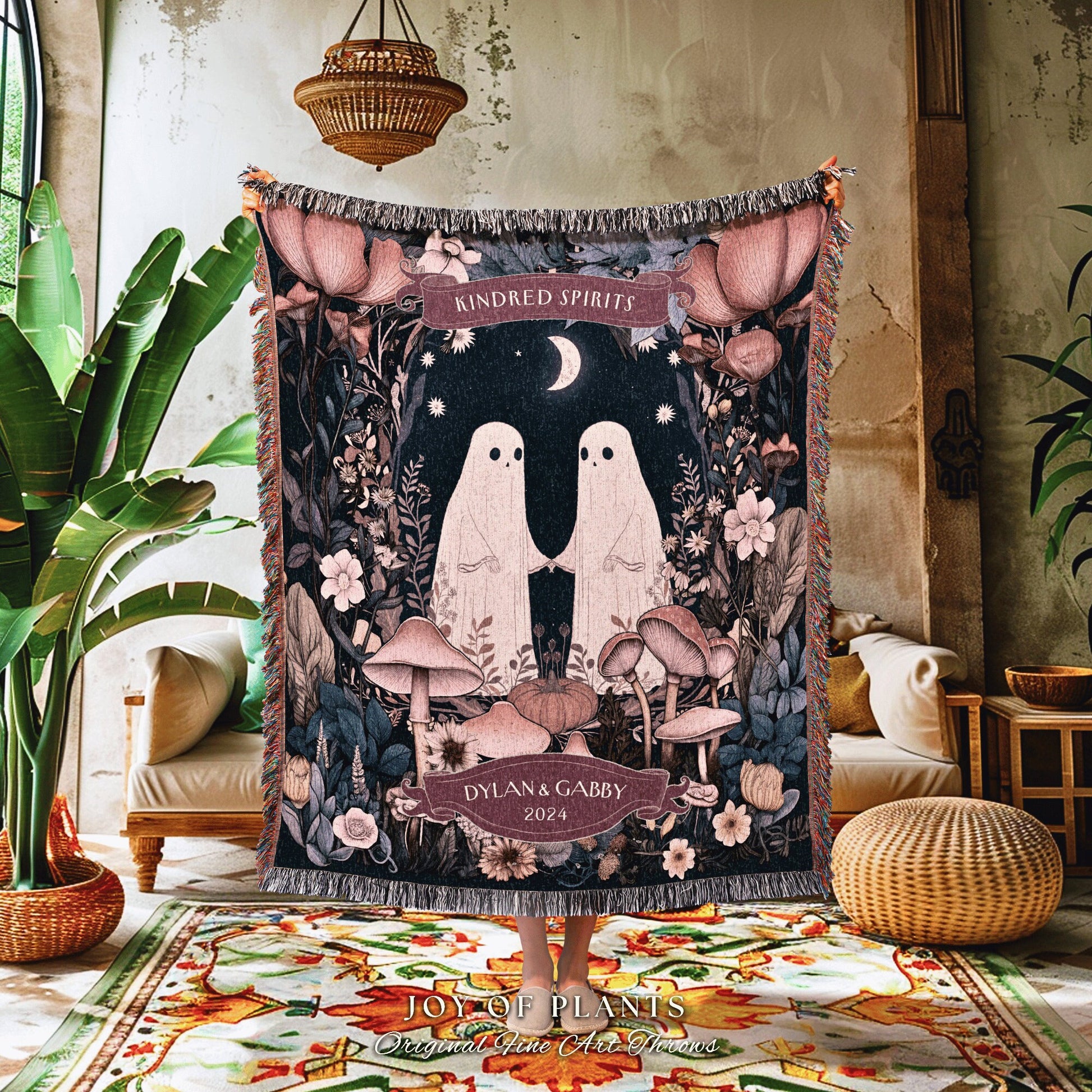 Mystic Spirit Couple Woven Tapestry | Celestial Anniversary Gift Personalized Mr & Mrs Custom Ghost Lover Gothic Kindred Spirits Keepsake