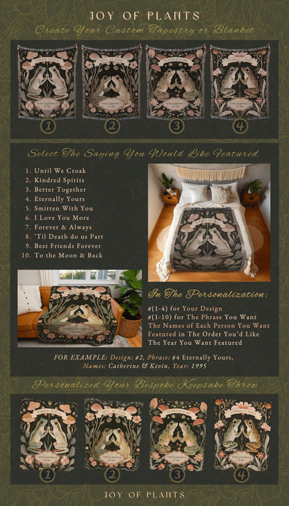 Engagement Blanket for Frog Lovers Woodland Cottagecore Mushroom Forestcore Woven Tapestry Throw Custom Wedding Anniversary Until we Croak