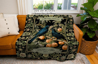 Botanical Aesthetic Wedding Tapestry | Crowcore Aesthetic Woven Throw Personalized Dating Anniversary Raven Gift for Goths Custom Blanket |