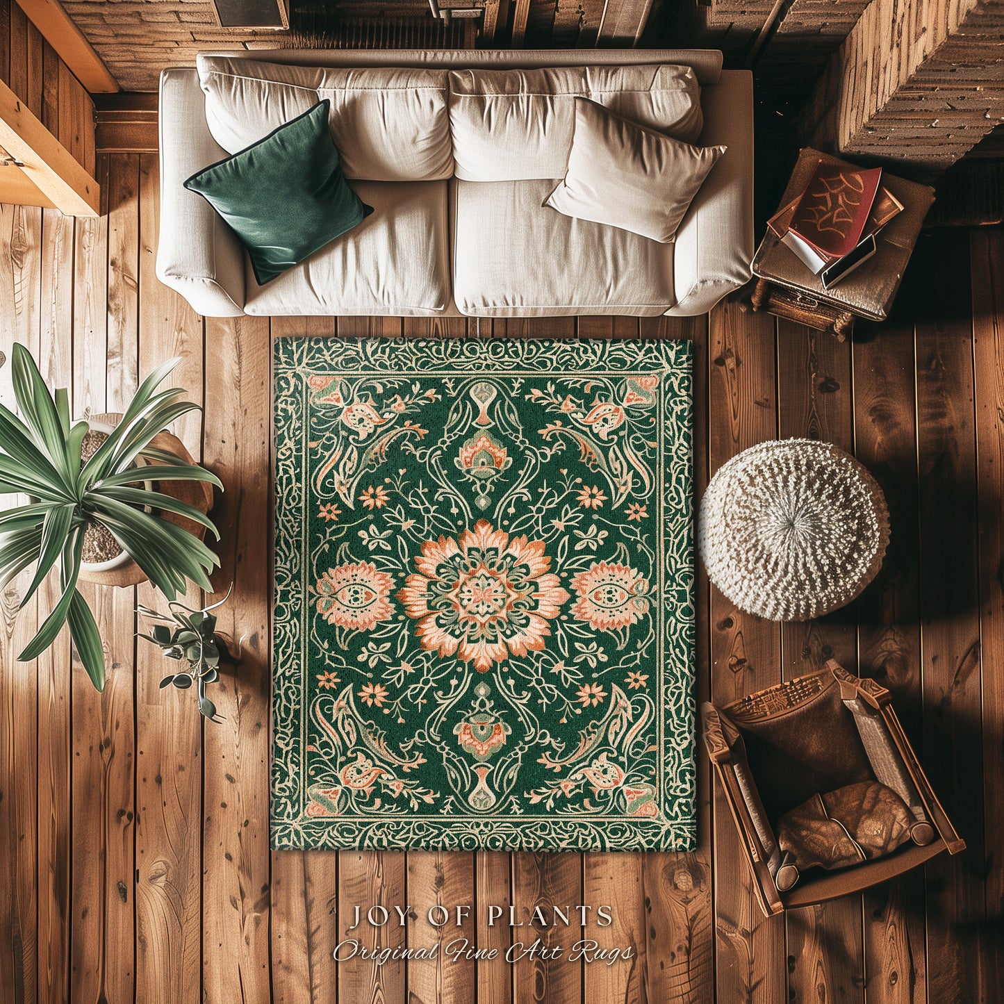 Statement Rug for Living Room | Emerald Green Aesthetic Maximalist Room Decor Classic Ornate Victorian Rug Nordic Accent for Elegant Bedroom