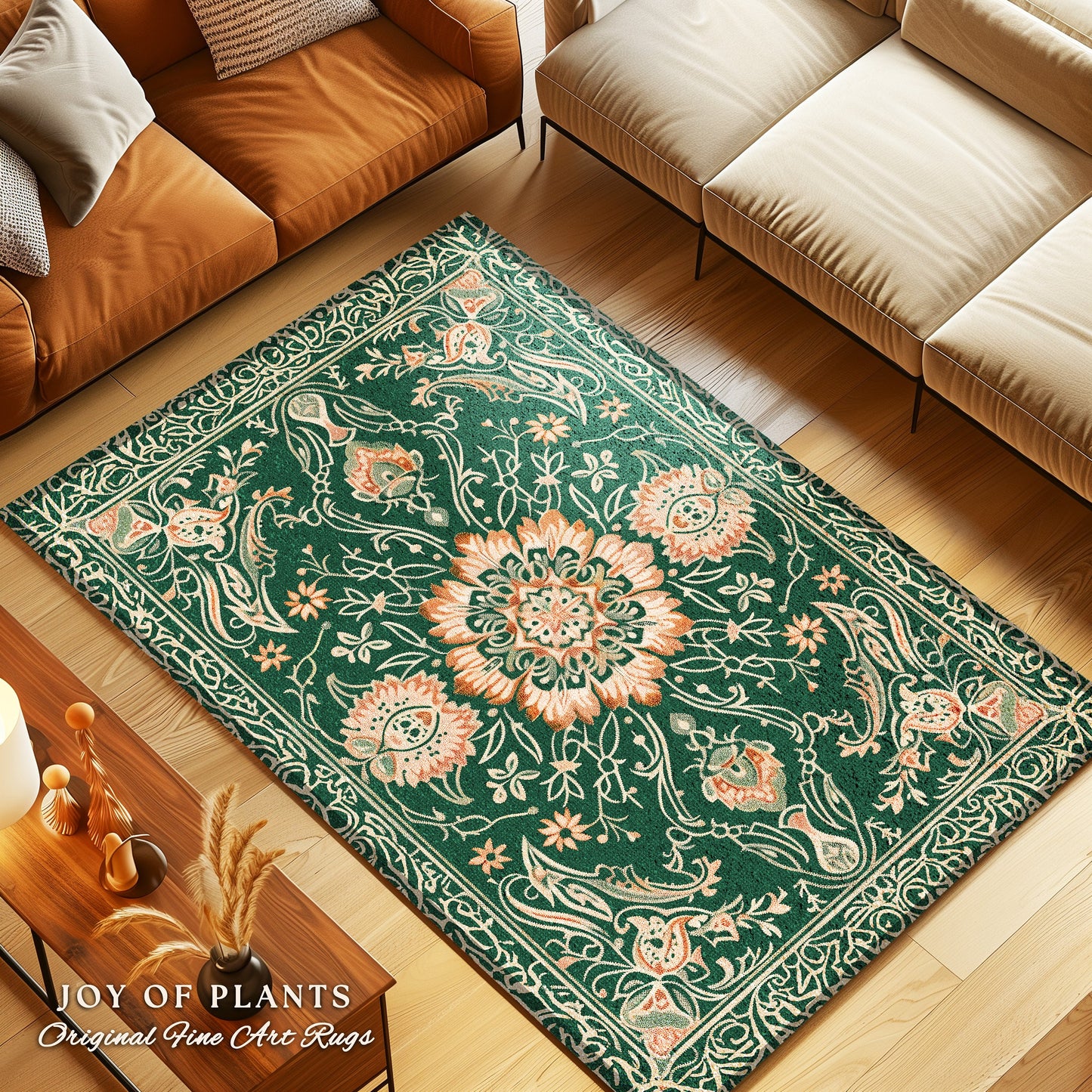 Statement Rug for Living Room | Emerald Green Aesthetic Maximalist Room Decor Classic Ornate Victorian Rug Nordic Accent for Elegant Bedroom