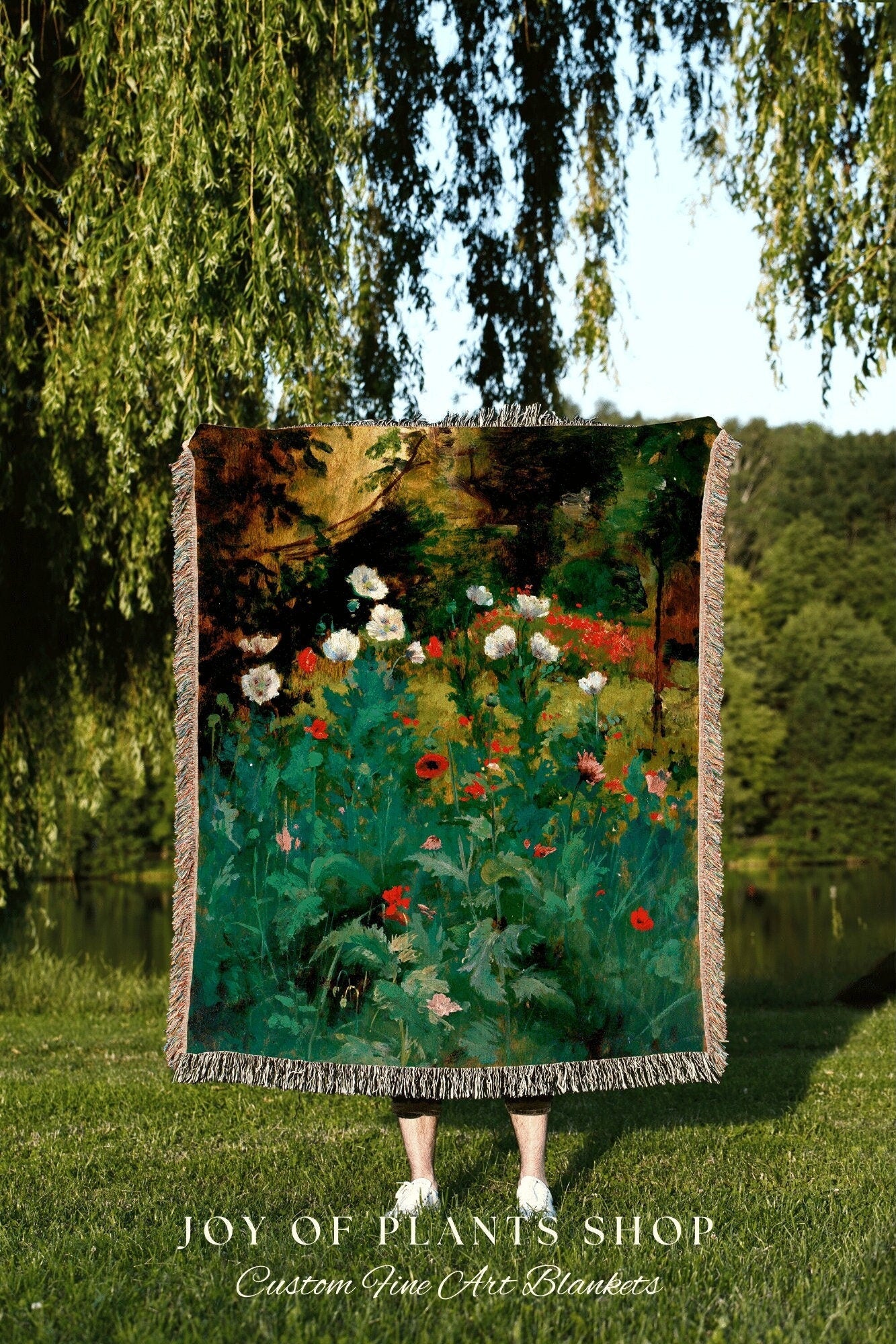 Antique Tapestry Woven | Vintage Botanical Blanket Woven Nature Tapestry | French Tapestry Floral Landscape Painting Fine Art Blanket Woven