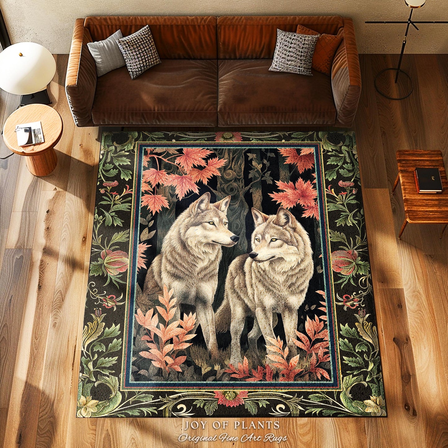 Woodsy Aesthetic Wolf Area Rug | Mystic Aesthetic Dark Cottagecore Botanical Fantasy Inspired Home Accent Rug Nature Themed Woodland Bedroom