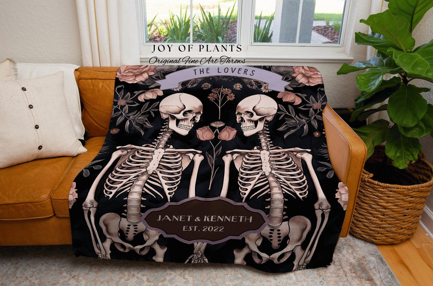 Pastel Goth Skeleton Lovers Blanket Customized | Sentimental Anniversary Blanket Skeleton Lover Custom Gift for Goth Girlfriend Personalized