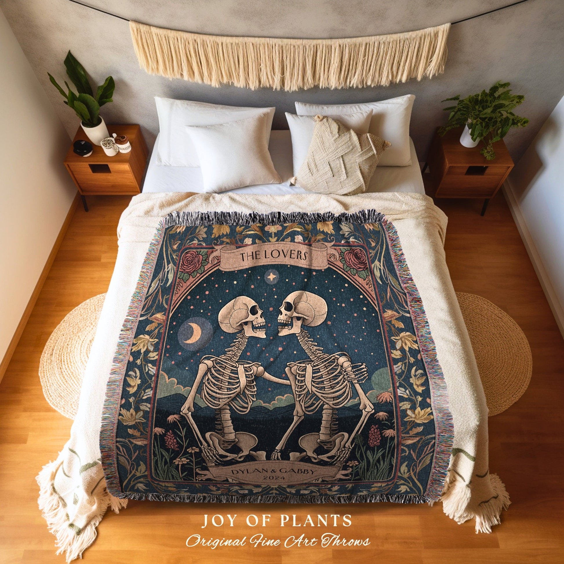 Wedding Keepsake Skeleton Couple Blanket | Meaningful Anniversary Blanket Gothic Skeleton Lover Gift for Boyfriend Personalized Tarot Couple